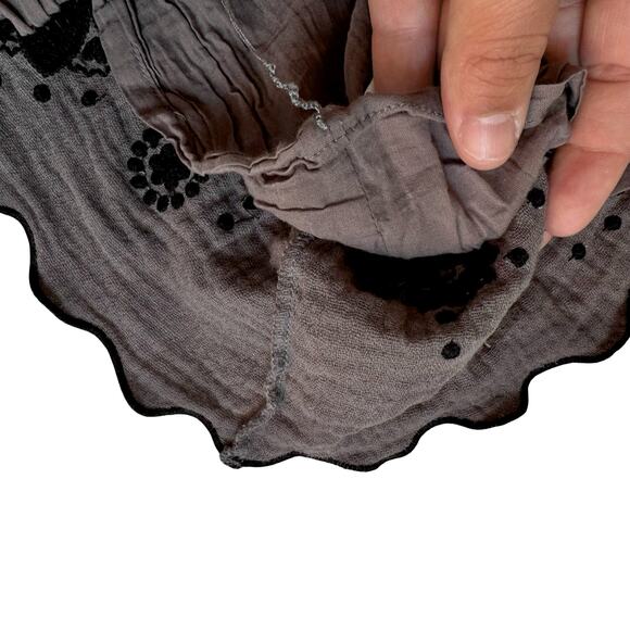 Manoush Boho Embroidered Peasant Top Gray Black Cotton Blouse Size L - Picture 4 of 11